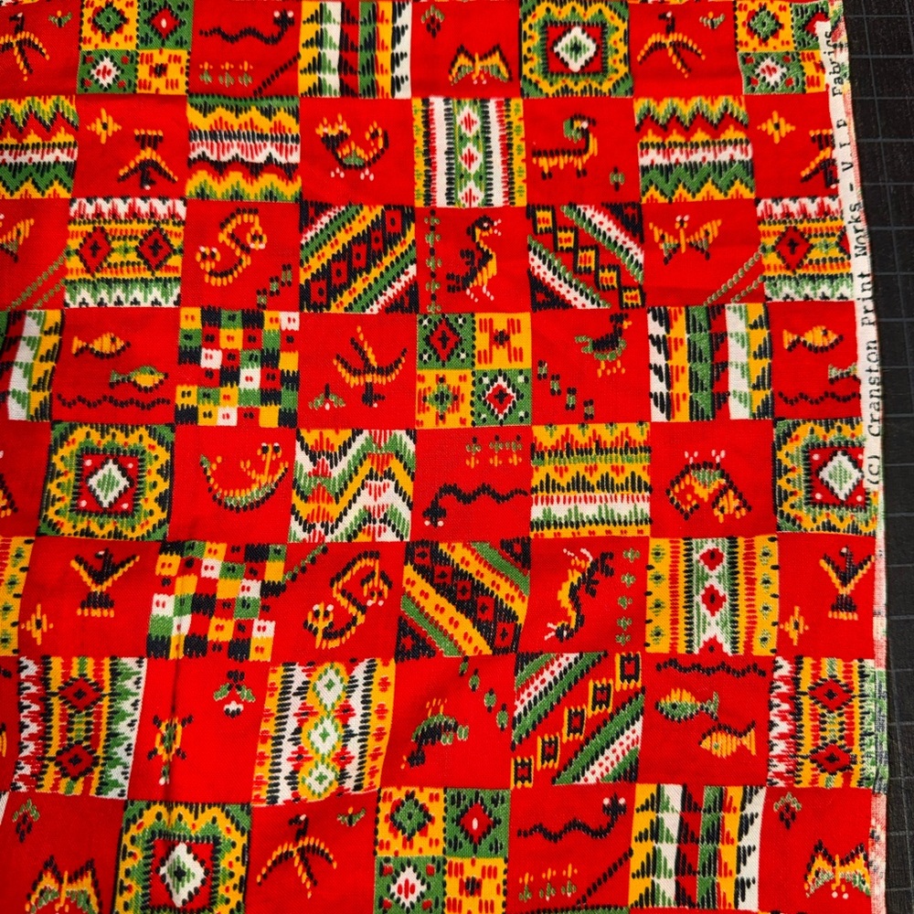 Western Revival Americana Vintage Vibrant Red-Orange Patterned Fabric 2.5 yards